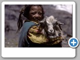 Girl with goat and toothy smile